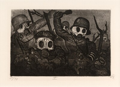 Otto Dix, Sturmtruppe geht unter Gas vor, Blatt 2 aus der 2. Mappe <strong>„Der Krieg“</strong>, Radierung, 1924, Foto: Atelier Weishaupt, Gerlingen, © VG Bild-Kunst, Bonn 2026