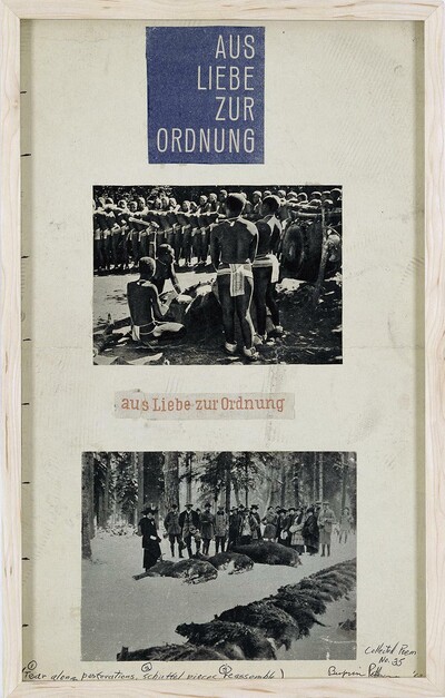 Benjamin (Ben) Patterson, Aus Liebe zur Ordnung, Collage auf Pappe, 1962, Foto: Harf Zimmermann, Berlin, © Benjamin (Ben) Patterson