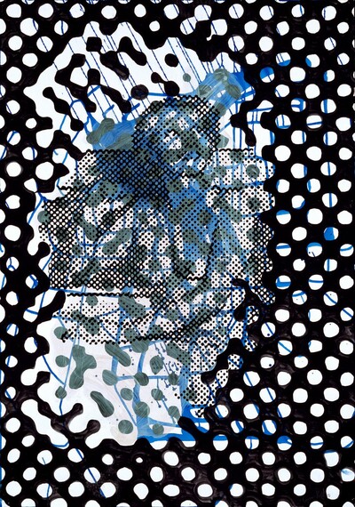 Sigmar Polke, Das Überlaufen der Milch verhindert man nicht mehr indem man das Gesicht in mit verdünnter Zeit bestreut, Gouache, 1996, Foto: Frank Kleinbach, Stuttgart, © VG Bild-Kunst, Bonn 2026 für den Estate of Sigmar Polke, Köln